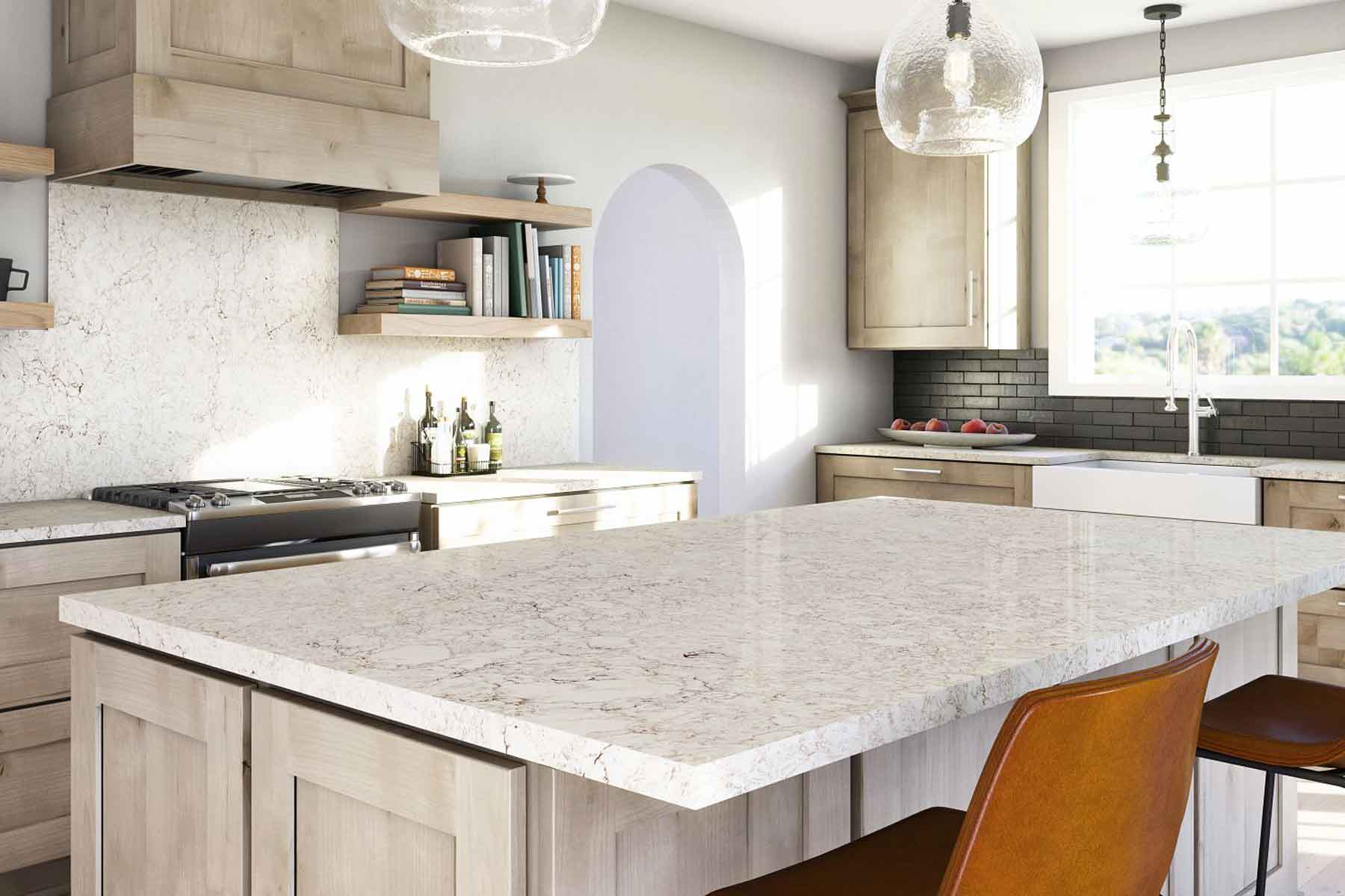 Sleek modern kitchen with white quartz countertop